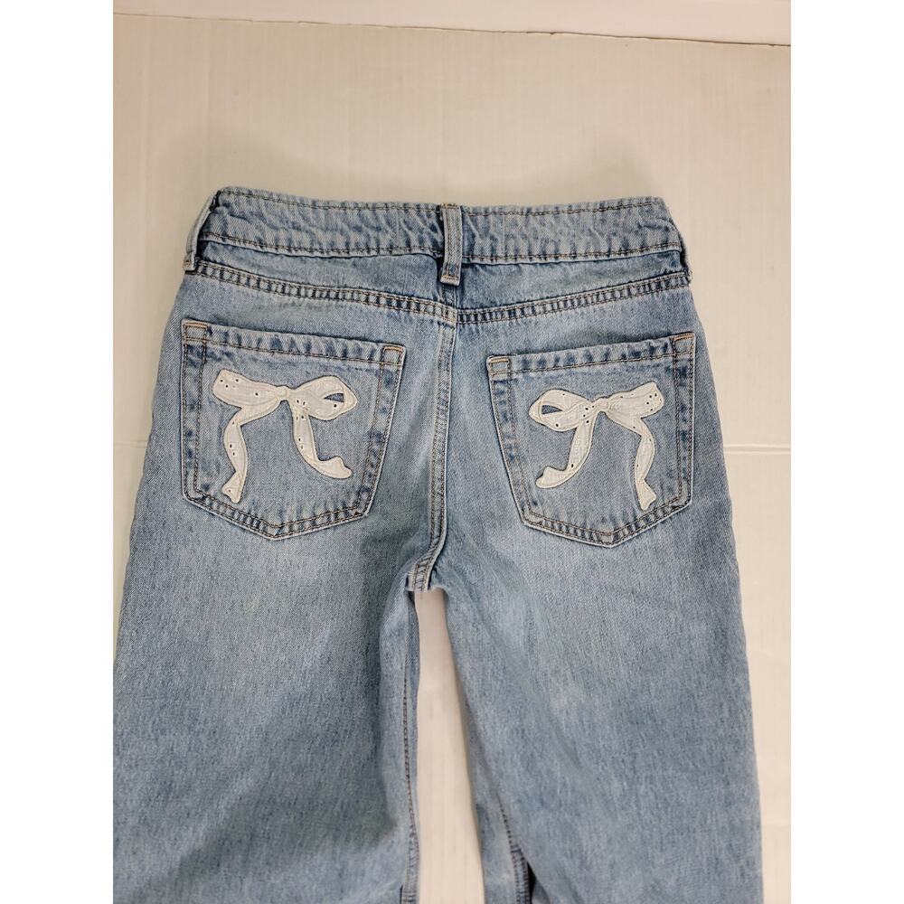 Hollister Jeans Sz 23 Low-Rise Loose Baggy Embroidered Bows Wide Leg - Picture 10 of 10